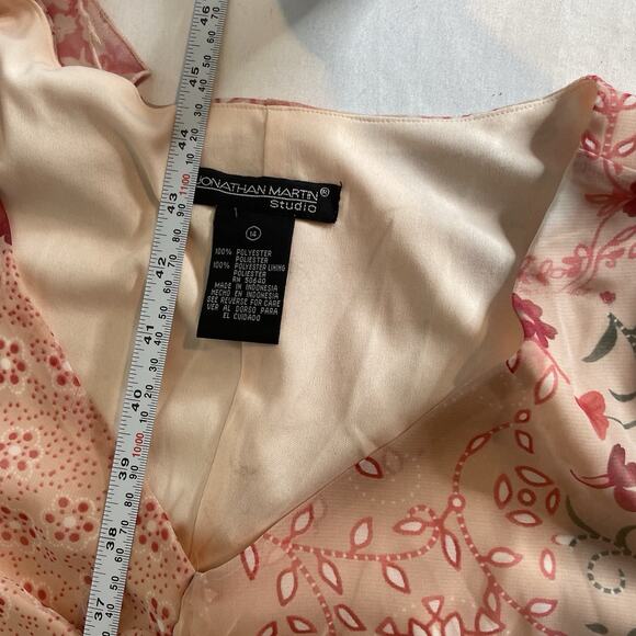 Vintage Jonathan Martin Women's Peach Floral Chiffon Midi Dress Size 14 Flowy - Picture 3 of 11